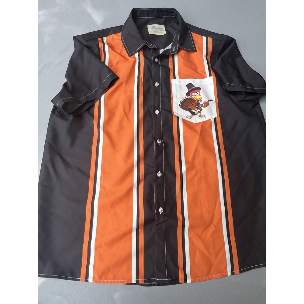 Hawaiian Shirts Thanksgiving Turkey Black Orange Size XL‎